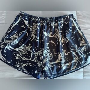 Women's Athletic Swim Shorts with Black and White Leaf Design